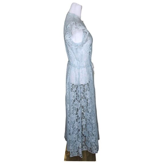 Vintage 80s Gunne Sax Lingerie Lace Long Robe Womens M Blue - Picture 3 of 6
